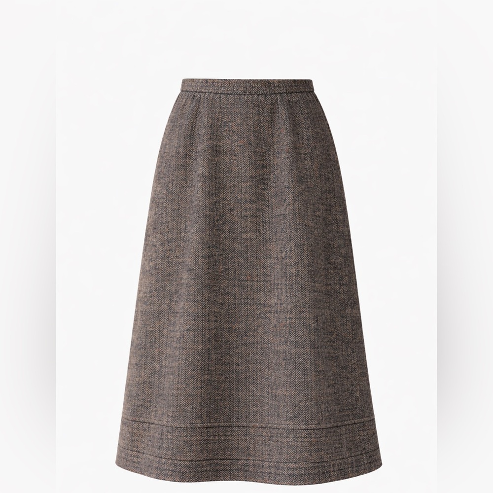 ❄️Vintage 1970s Gray Herringbone Wool Skirt | Elastic Waist | Midi